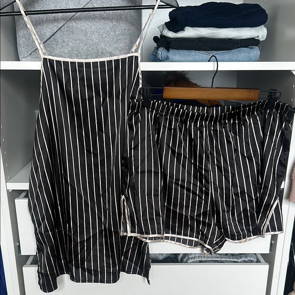 Nicole Miller Black and Tan Striped Pajama Set